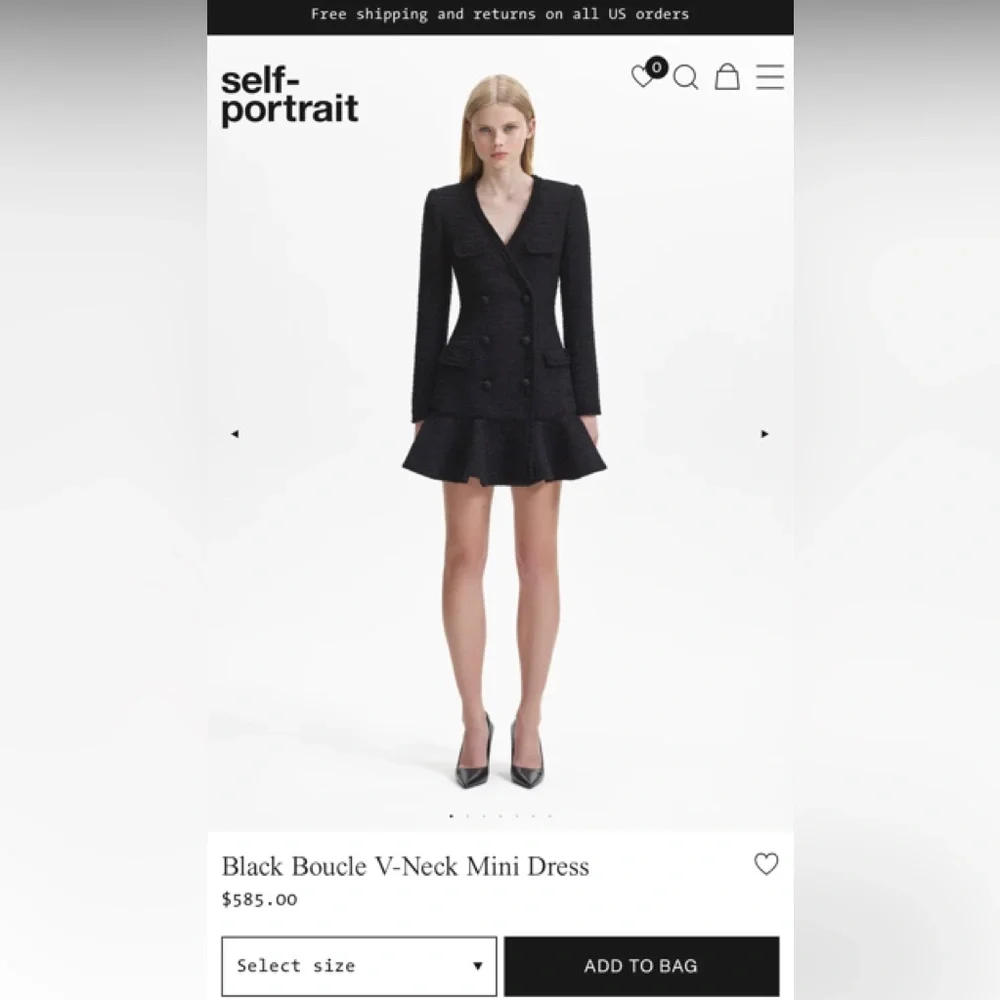 Self Portrait Black Boucle V-Neck Mini Dress - Picture 2 of 5